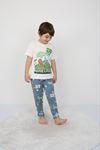 İSOB Ekru Minec Desenli %100 Pamuk Erkek Çocuk Kısa Kollu Pijama Takımı 3-8 Yaş 41311-E