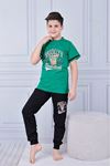 KAPİP Yeşil Brooklyn Baskılı Kısa Kollu Erkek Çocuk Pijama Takımı 11-15 Yaş 7033-Y