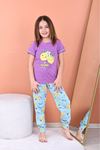 KAPİP Mor Çiçeği Limon Baskılı Kısa Kollu Kız Çocuk Pijama Takımı 11-15 Yaş 8033-MO
