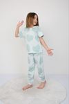 İSOB Yeşil Kalp Desenli %100 Pamuk Kız Çocuk Kısa Kollu Pijama Takımı 8-13 Yaş 41401-Y