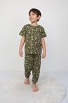 İSOB Yeşil Gülen Surat Desenli %100 Pamuk Erkek Çocuk Kısa Kollu Pijama Takımı 8-13 Yaş 41503-Y