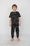 İSOB Siyah Atary Desenli %100 Pamuk Erkek Çocuk Kısa Kollu Pijama Takımı 8-13 Yaş 41502-S