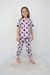 İSOB Lila Çiçek Desenli %100 Pamuk Kız Çocuk Kısa Kollu Pijama Takımı 3-8 Yaş 21209-L