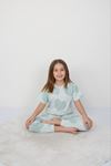 İSOB Yeşil Kalp Desenli %100 Pamuk Kız Çocuk Kısa Kollu Pijama Takımı 3-8 Yaş 41202-Y