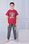 KAPİP Bordo Brooklyn Baskılı Kısa Kollu Erkek Çocuk Pijama Takımı 11-15 Yaş 7033-B
