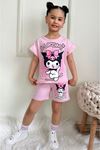 PJKSKT Kuromi Desenli Pembe Şortlu Kız Çocuk Kısa Kol Takım 7535-P