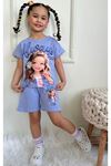 PJKSKT Always Believe Desenli Lila Şortlu Kız Çocuk Kısa Kol Takım 7552-L