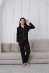 KAPİP Siyah Önden Düğmeli Uzun Kollu Kız Çocuk Pijama Takımı 10-15 Yaş 59119-S