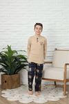 KAPİP Bej Break Limite Baskılı Uzun Kollu Erkek Çocuk Pijama Takımı 10-15 Yaş 0026-B
