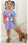 PJKSKT Stitch Desenli Lila Şortlu Kız Çocuk Kısa Kol Takım 7537-L