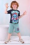 PJKSKT Stitch What Up Desenli Yeşil Şortlu Erkek Çocuk Kısa Kol Takım 7528-Y