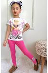 PJKT Barbie Desenli Fuşya Penyeli Taytlı Kız Çocuk Takımı 3-10 Yaş 7504-F