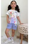 PJKSKT Frouzen Elsa Desenli Lila Şortlu Kız Çocuk Kısa Kol Takım 7560-L