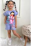 PJKSKT Stitch Desenli Lila Şortlu Kız Çocuk Kısa Kol Takım 7534-L
