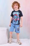 PJKSKT Stitch What Up Desenli Mavi Şortlu Erkek Çocuk Kısa Kol Takım 7528-M