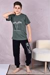 KAPİP Haki Hıkıng Baskılı Kısa Kollu Erkek Çocuk Pijama Takımı 11-15 Yaş 7025-H