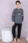 KAPİP Füme Texas Baskılı Uzun Kollu Erkek Çocuk Pijama Takımı 11-15 Yaş 7015-F