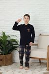 KAPİP Koyu Lacivert Break Limite Baskılı Uzun Kollu Erkek Çocuk Pijama Takımı 10-15 Yaş 0026-S