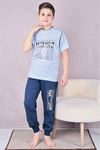 KAPİP Mavi Hıkıng Baskılı Kısa Kollu Erkek Çocuk Pijama Takımı 11-15 Yaş 7025-M