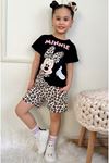 PJKSKT Minnie Mause Desenli Siyah Şortlu Kız Çocuk Kısa Kol Takım 7570-S