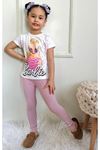 PJKT Barbie Desenli Gül Kurusu Penyeli Taytlı Kız Çocuk Takımı 3-10 Yaş 7504-GK