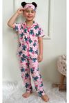 PJKÖ Stitch Desenli Pembe Kısa Kollu Önden Düğmeli Kız Çocuk Pijama Takımı 4-12 Yaş 719K