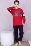 KAPİP Bordo Texas Baskılı Uzun Kollu Erkek Çocuk Pijama Takımı 11-15 Yaş 7015-B