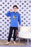 KAPİP Mavi California Baskılı Uzun Kollu Erkek Çocuk Pijama Takımı 11-15 Yaş 7023-M