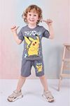 PJKSKT Pikachu Desenli Füme Şortlu Erkek Çocuk Kısa Kol Takım 7609-F