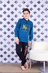 KAPİP Petrol California Baskılı Uzun Kollu Erkek Çocuk Pijama Takımı 11-15 Yaş 7023-P