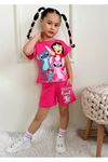 PJKSKT Stitch Desenli Fuşya Şortlu Kız Çocuk Kısa Kol Takım 7534-F