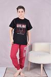 KAPİP Siyah Hıkıng Baskılı Kısa Kollu Erkek Çocuk Pijama Takımı 11-15 Yaş 7025-S