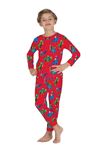 1+1ELMP Kırmızı Yeniyıl Dinazorlu %100 Pamuk Unisex Çocuk Pijama Takımı 1-3 Yaş 4001