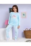 *ELMP Açık Mavi Anne ve Yavru Ayıcıklı %100 Pamuk Kız Çocuk Pijama Takımı 1-13 Yaş 4001