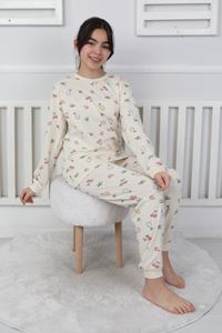 İSOB Ekru Meyve Desenli %100 Pamuk Kız Çocuk Kısa Kollu Pijama Takımı 8-13 Yaş 41407-E