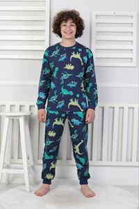 İSOB Yeşil Dinozor Desenli %100 Pamuk Erkek Çocuk Kısa Kollu Pijama Takımı 8-13 Yaş 41507-Y