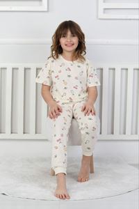 İSOB Ekru Meyve Desenli %100 Pamuk Kız Çocuk Kısa Kollu Pijama Takımı 8-13 Yaş 41409-E
