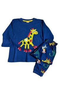 1+1ELMP Lacivert Zürafa Desenli %100 Pamuk Erkek Çocuk Pijama Takımı 1-2 Yaş 03002
