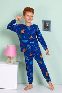 1+1ELMP Dinazor Desenli %100 Pamuk Erkek Çocuk Pijama Takımı 1-2 Yaş 03063