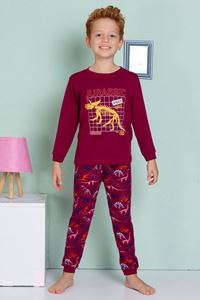 1+1ELMP Dinazor Desenli %100 Pamuk Erkek Çocuk Pijama Takımı 1-2 Yaş 03069