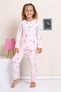 1+1ELMP Pembe Kedicik Desenli %100 Pamuk Kız Çocuk Pijama Takımı 1-2 Yaş 04060