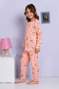 1+1ELMP Somon Baykuş Desenli %100 Pamuk Kız Çocuk Pijama Takımı 1-2 Yaş 04062