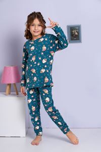 1+1ELMP Lacivert Baykuş Desenli %100 Pamuk Kız Çocuk Pijama Takımı 1-2 Yaş 04057