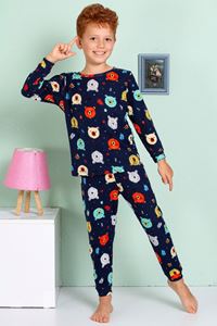 1+1ELMP Lacivert Ayıcık Desenli %100 Pamuk Erkek Çocuk Pijama Takımı 1-2 Yaş 03060