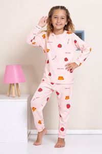 1+1ELMP Pembe Çilek Desenli %100 Pamuk Kız Çocuk Pijama Takımı 1-2 Yaş 04056