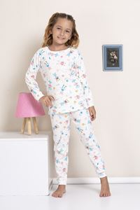 1+1ELMP Ekru Robot Desenli Fitilli Kumaş %100 Pamuk Kız Çocuk Pijama Takımı 1-2 Yaş 04053