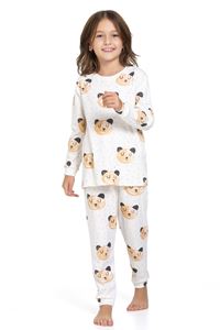 1+1ELMP Ekru Ayıcık Desenli %100 Pamuk Kız Çocuk Pijama Takımı 1-2 Yaş 04055