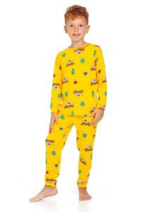 1+1ELMP Sarı Arabalı Fil Desenli %100 Pamuk Erkek Çocuk Pijama Takımı 1-2 Yaş 03053