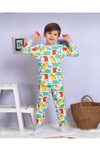 1+1ELMP Dinazor Desen %100 Pamuk Erkek Çocuk Pijama Takımı 1-2 Yaş 02226