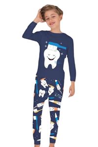 1+1ELMP Lacivert Diş Fırçası Desen %100 Pamuk Erkek Çocuk Pijama Takımı 1-2 Yaş 02233